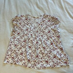 Women's Top Blouse  XL Multicolor Baby Doll V-neck Floral Pattern Tulip Sleeves